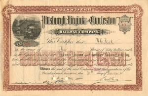 Pittsburgh, Virginia and Charleston Railway Co. signed by H.C. Frick - Stock Certificate